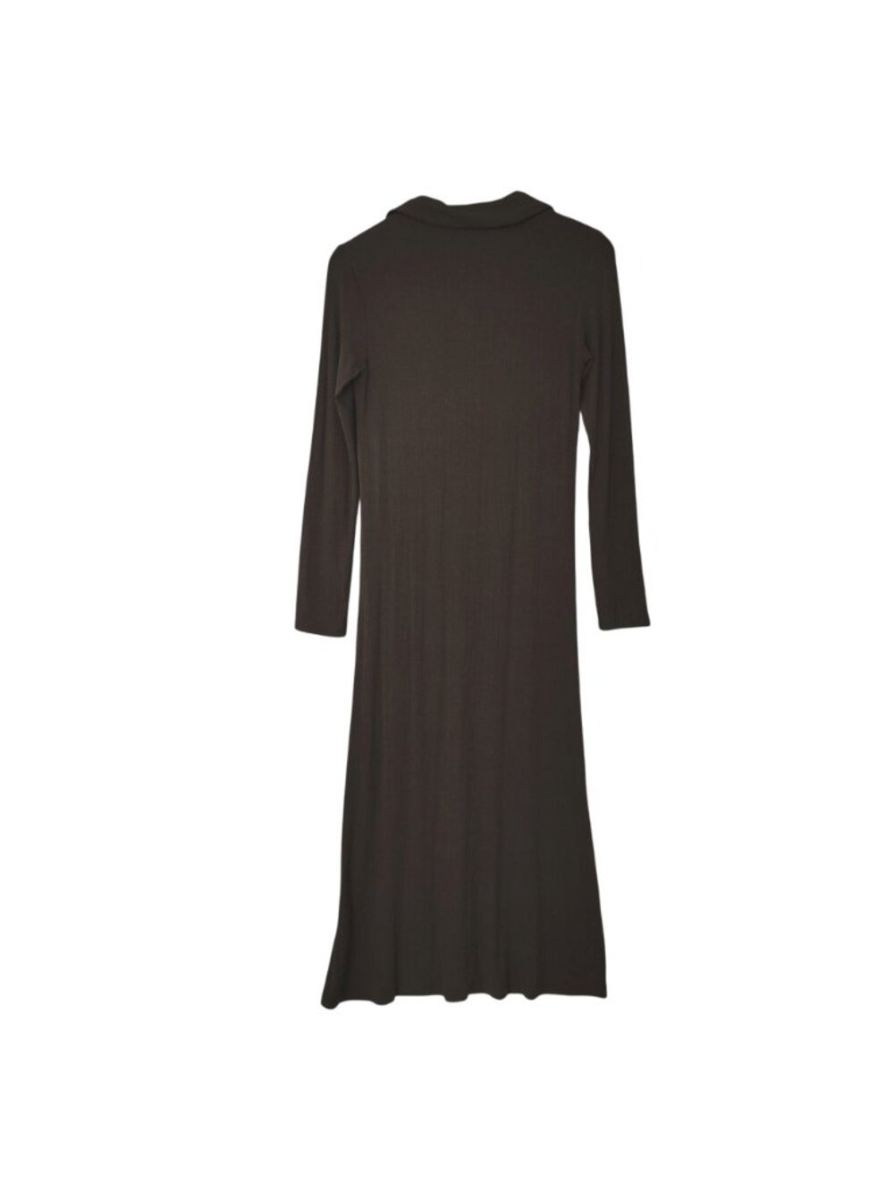 Ninety Percent Collared V-Neckline Maxi Dress Size S Brown Ribbed Long Sleeve - Picture 2 of 5